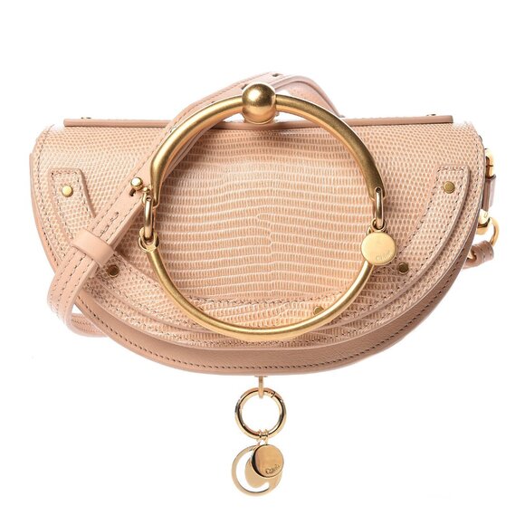 Chloe Calfskin Lizard Embossed Nile Bracelet Minaudiere Bag Pink - Picture 1 of 6